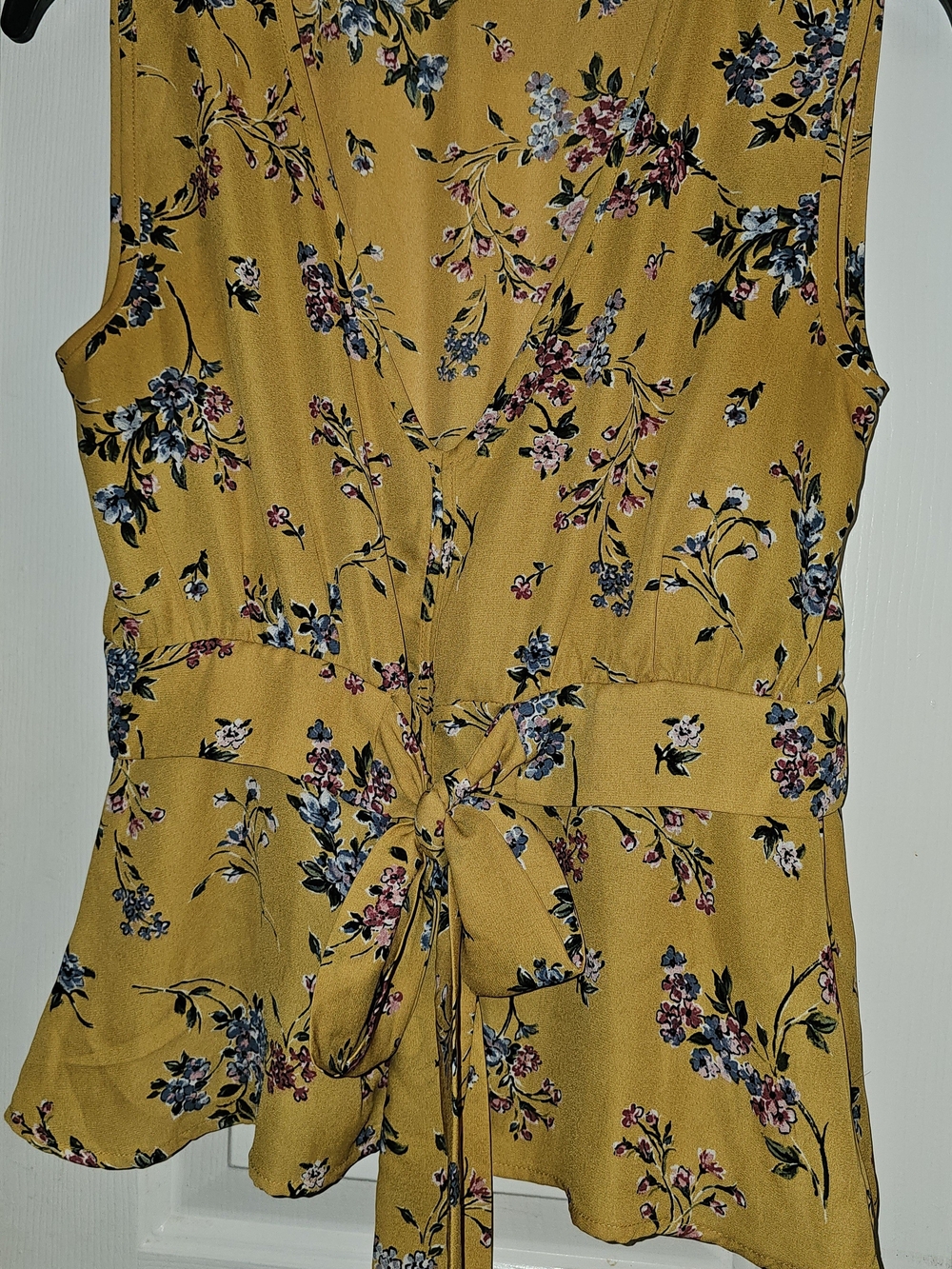 Persaya Mustard Yellow Floral Tie-Front Sleeveless Blouse